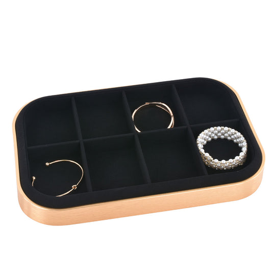 Gold Metal Frame Black Suede Interior Luxury Jewelry Display Tray