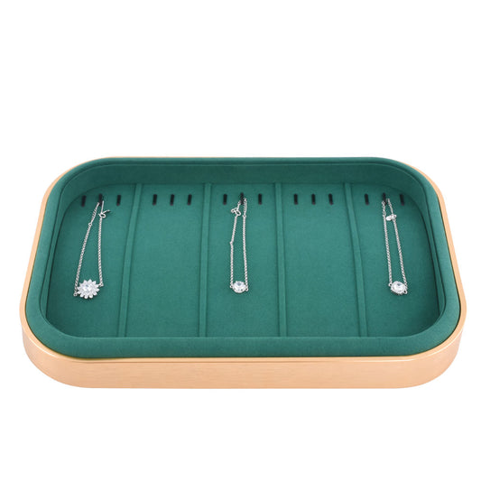 Gold Metal Frame Green Suede Interior Luxury Necklace Display Tray