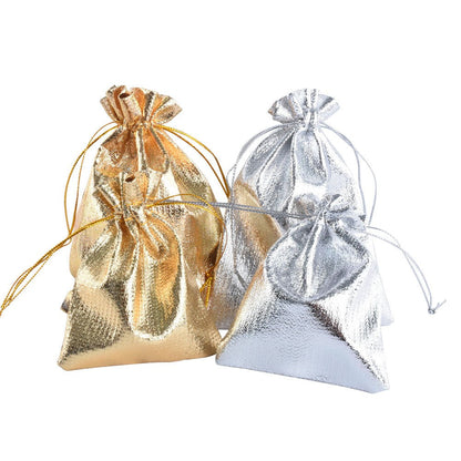 7x9 9x12cm Jewelry Packaging Bags Gold Foil Cloth Drawstring Candy Bags Adjustable Gift Packaging Bags for Packaging, Organizing, Storage,Price for 100 pcs