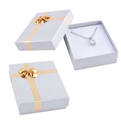 Cajas para pendientes colgantes de plata con lazo plateado brillante