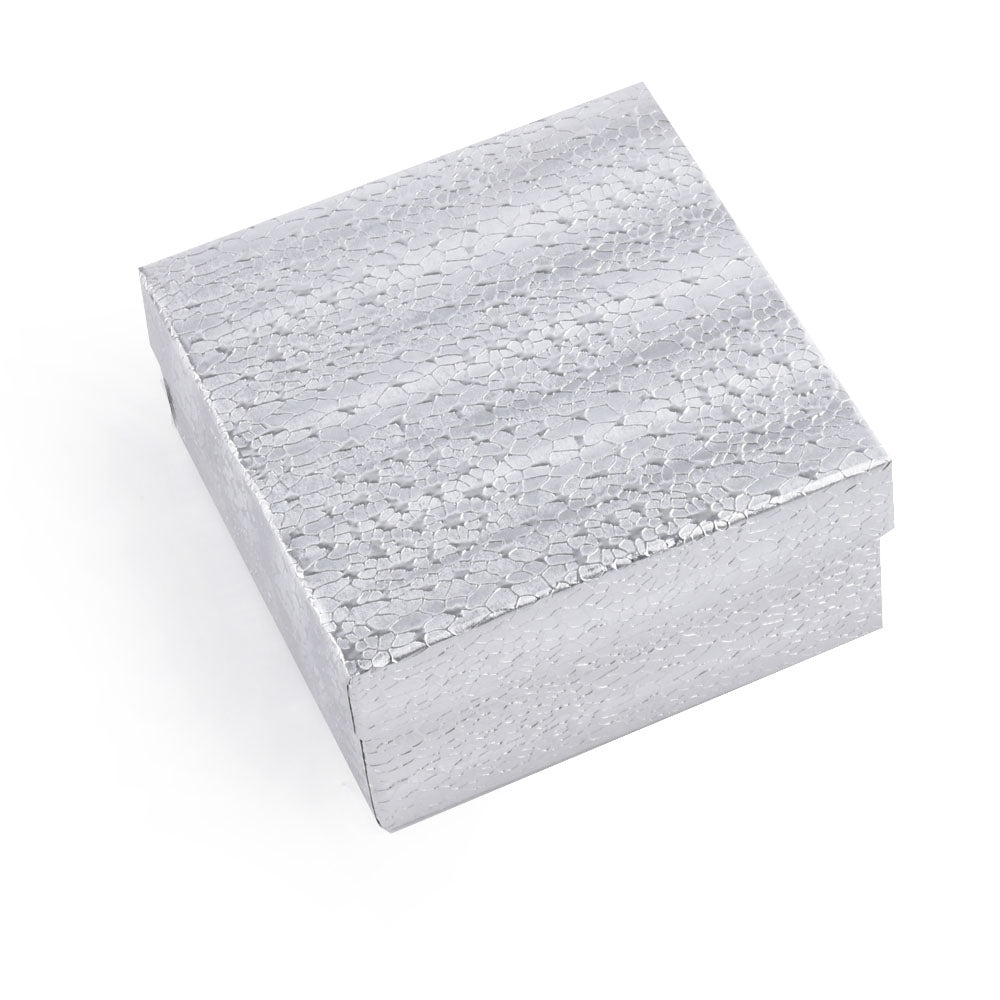 BX2834S Silver Cotton Filled Boxes, Size：3 3/4*3 3/4*2inch, Price For 100PCS