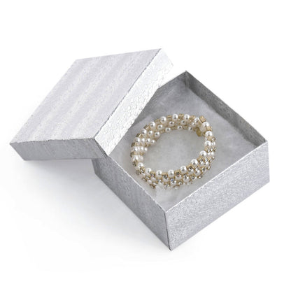 BX2834S Silver Cotton Filled Boxes, Size：3 3/4*3 3/4*2inch, Price For 100PCS