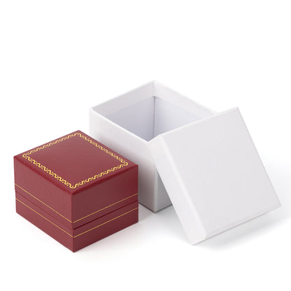 Caja para anillos de cuero sintético rojo con detalles dorados, precio por 24 piezas