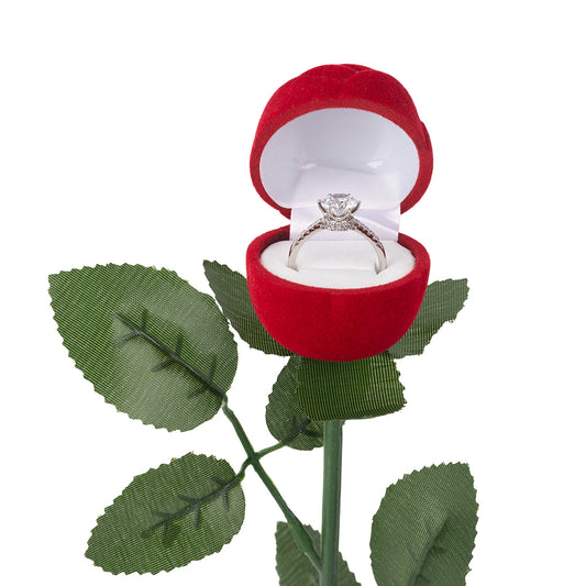 Cajas para anillos de terciopelo con rosas rojas y ramas, precio por 24 piezas