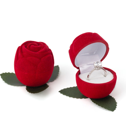 Cajas para anillos de terciopelo con rosas rojas flocadas, sin ramas, precio por 24 piezas