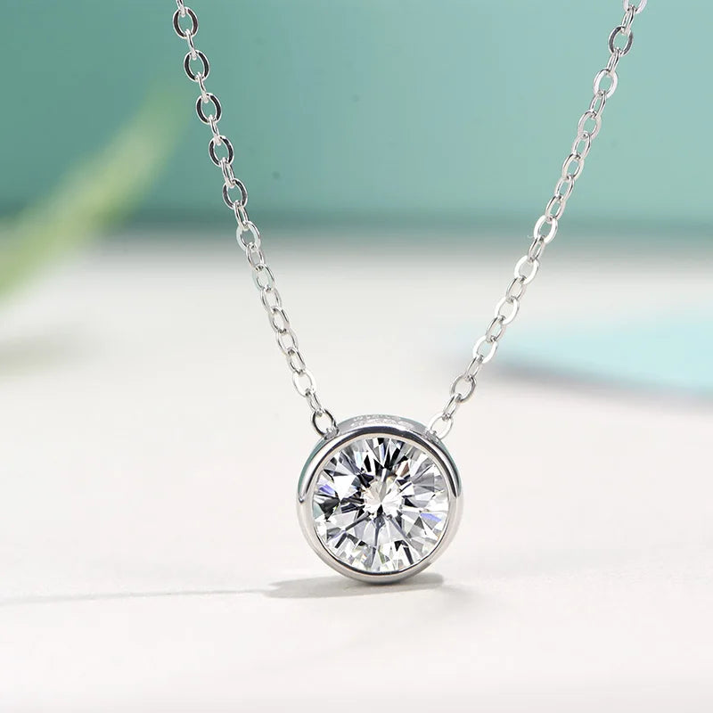 Jeweller Buy Brilliant Round Cut Moissanite Pendant On S925 Sterling Silver Link Chain Trendy Necklace