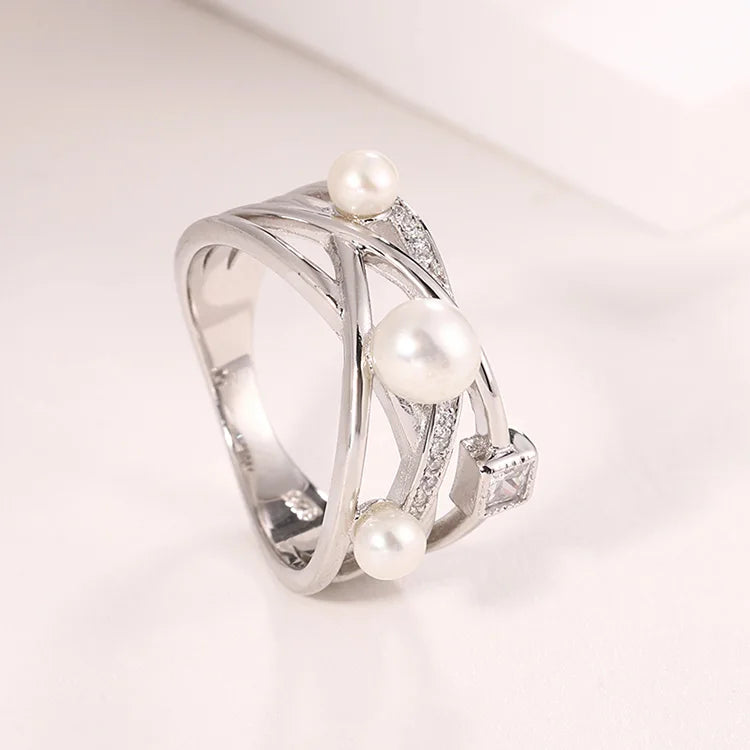 Wholesale custom women fashion jewelry 925 sterling silver moissanite statement minimalist freshwater pearl ring