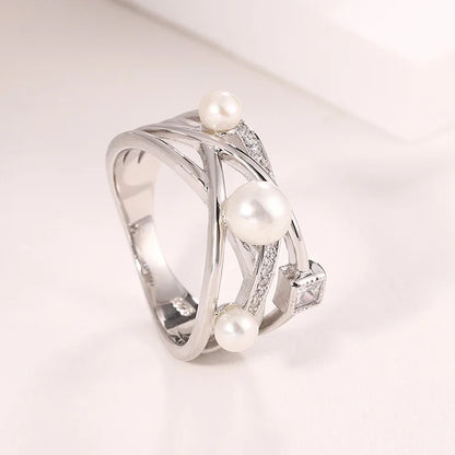 Wholesale custom women fashion jewelry 925 sterling silver moissanite statement minimalist freshwater pearl ring