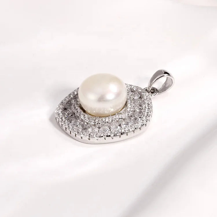 Custom made pendant manufacturer wholesale diamond 925 sterling silver single pearl necklace pendant for chains