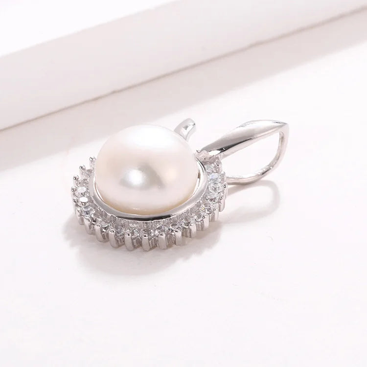 Fine diamond setting border vintage large pearl 925 sterling silver womens charm pendant