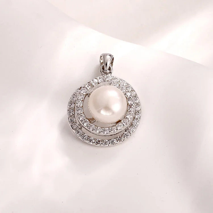 Round circle pure 925 sterling silver women necklace freshwater pearl pendant with zircon diamond