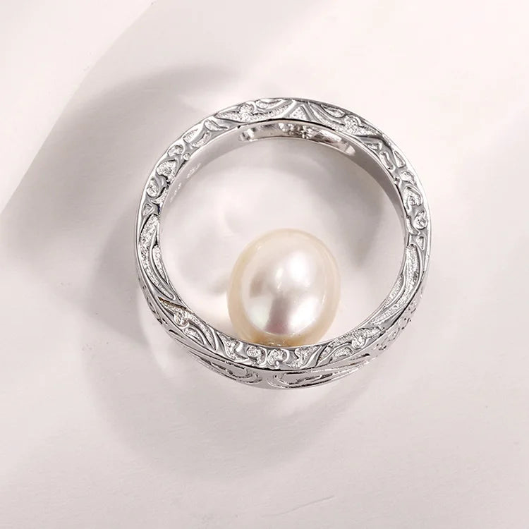 Pearl and diamond zircon-set 925 sterling silver jewelry hollow carved circle charms pendants