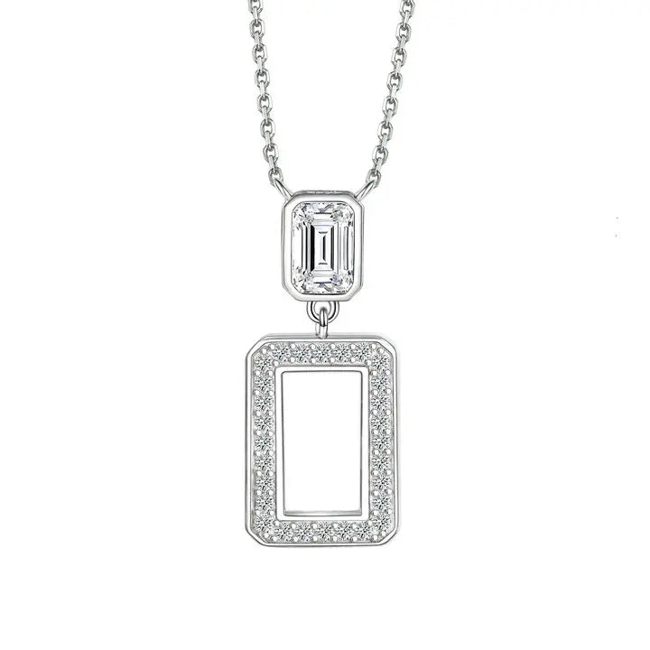 Luxury Dainty Square Pendant Jewelry Women CZ Diamond Rhodium Plated Non Fade crafted 925 sterling silver necklaces