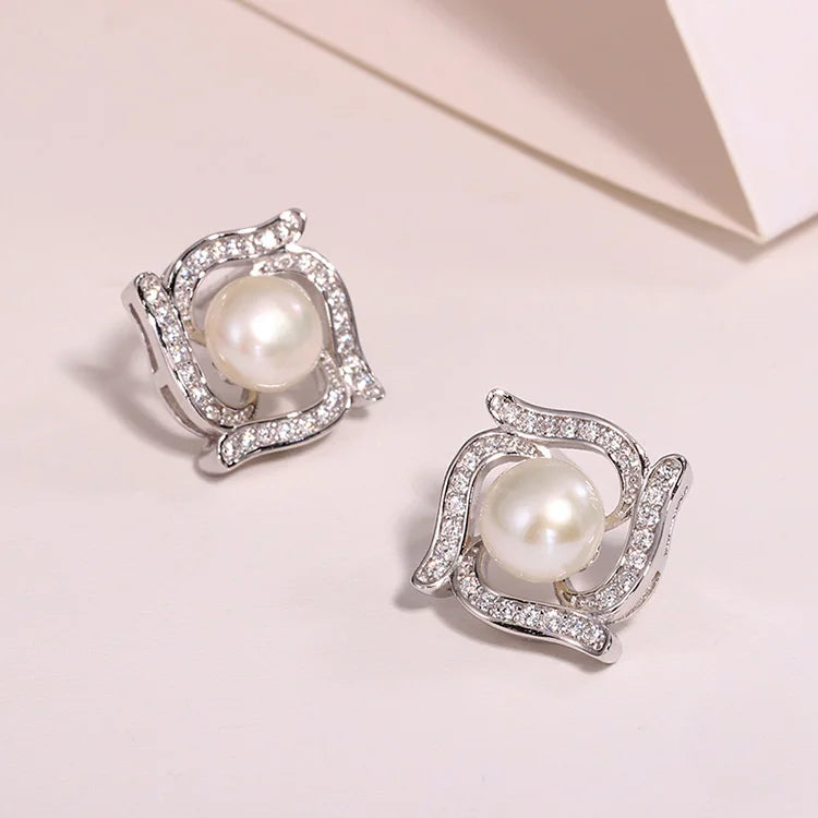 Zircon stone freshwater pearl women earrings 925 sterling silver stud with natural stones