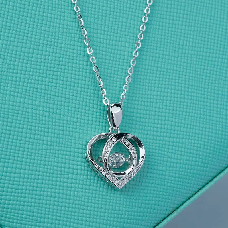 Jeweller Buy S925 Sterling Silver Moissanite Diamond Heart Pendant Necklace with Trendy Link Chain