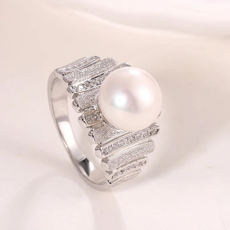 Engagement ladies 925 sterling silver casual freshwater pearl ring for women