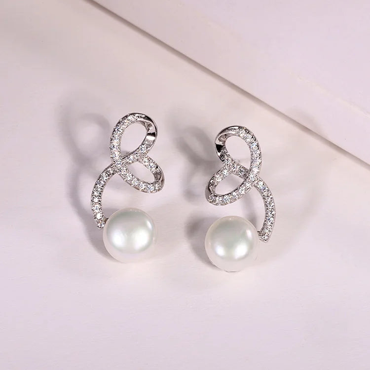 Moissanite zircon diamond irregular shape pearl silver stud earrings for women