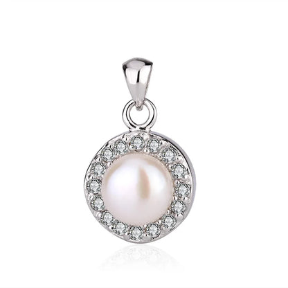 Custom designer jewelry sterling silver round circle charm necklace freshwater pearl pendant