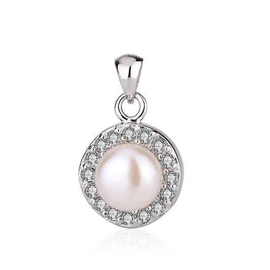 Custom designer jewelry sterling silver round circle charm necklace freshwater pearl pendant