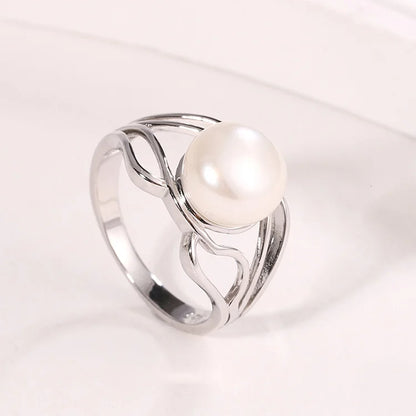 Best price personalized custom unique dainty 925 silver big freshwater pearl ring  with white pearl