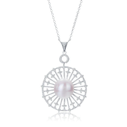 925 sterling silver round disc circle pendant cultured freshwater pearl necklace for women