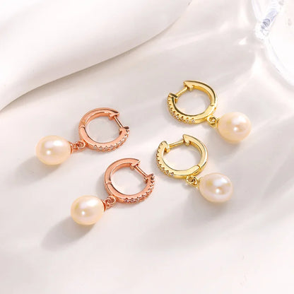 Trendy fashion jewelry statement 18k classy rose gold plated sterling silver pearl stud earrings with zircon diamond