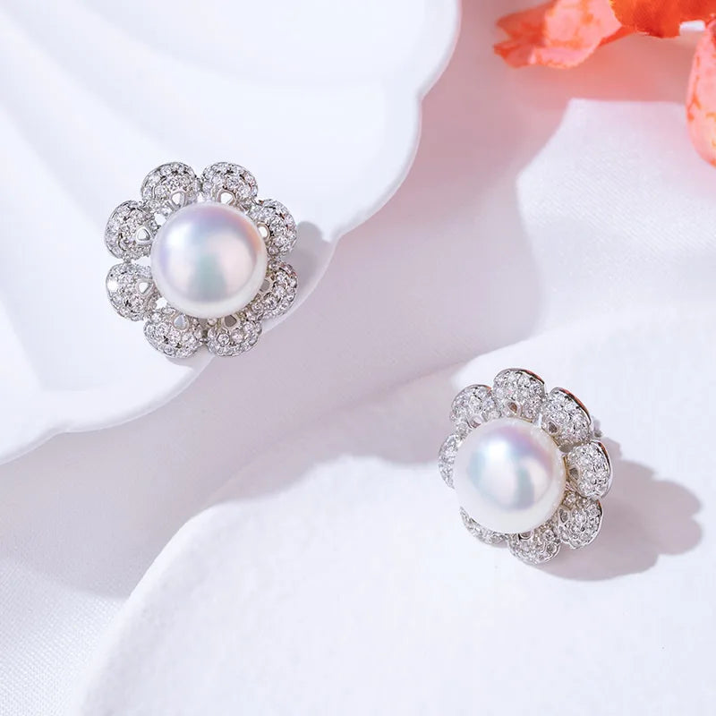 luxury 925 Silver Freshwater pearl earring ladies fashion drop pendant earrings Rhodium Plated  Engagement Women  Stud Earrings