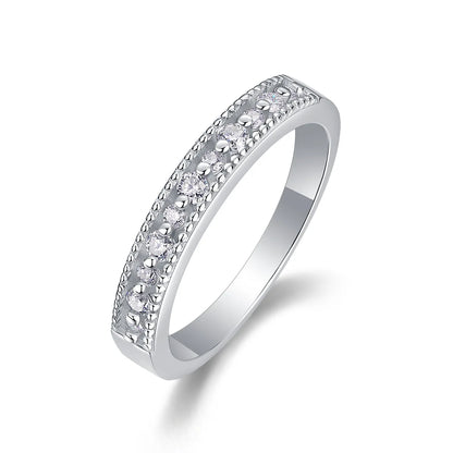 0.15ct 2mm Moissanite Diamond Ring Women, S925 Sterling Silver GRA Certified Semi-Eternity Engagement Wedding Band