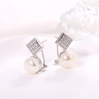 Custom funky cool design stud 925 sterling silver freshwater cultured pearl earrings