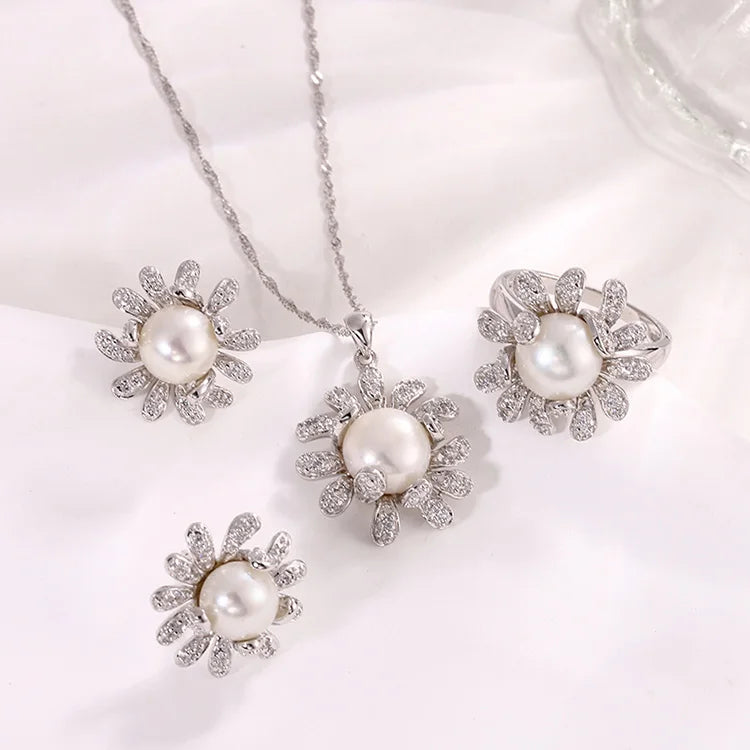 Earrings pendant ring fashion luxury 925 silver zircon fashion jewelry zirconia pearl jewelry sets for women