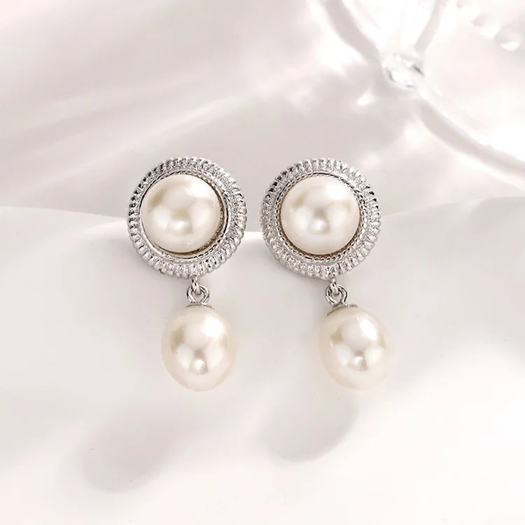 Fashion jewelry 925 sterling silver zircon large real freshwater natural pearl earrings