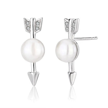 Wholesale bulk fine luxury jewelry arrow 925 sterling silver pearl women studs earring