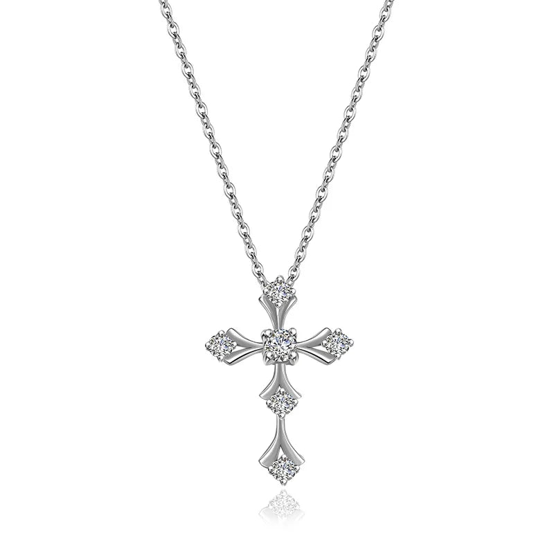 Jeweller Buy 925 Sterling Silver 0.3Ct Moissanite Diamond Cross Pendant with Link Chain Trendy Necklace