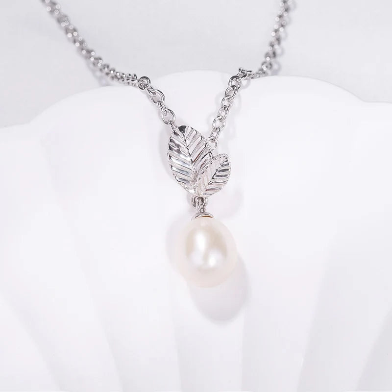 Beautiful ladies 925 sterling silver necklace simple minimalist freshwater pearl pendant for women