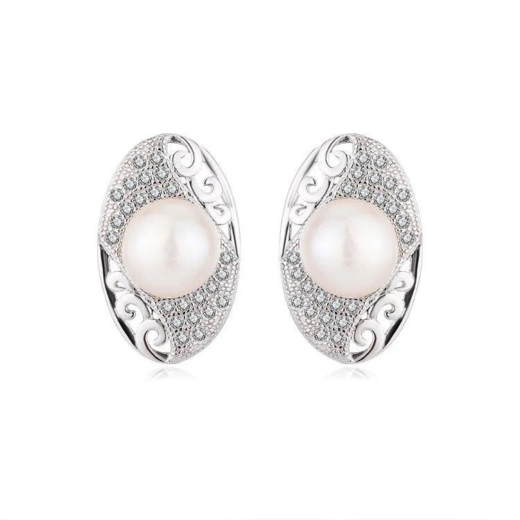 High quality high end 925 sterling silver earrings stud necklace pearl pendant ring set for woman jewelry