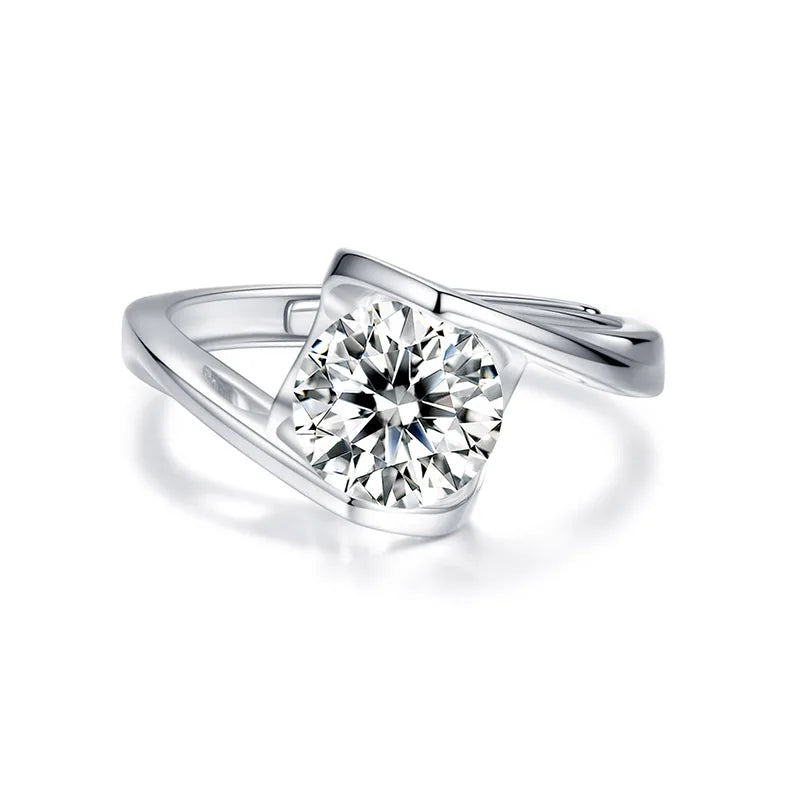 Jeweller Buy Elegant 925 Sterling Silver Solitaire Round Cut Moissanite Diamond Ring Twisted Band