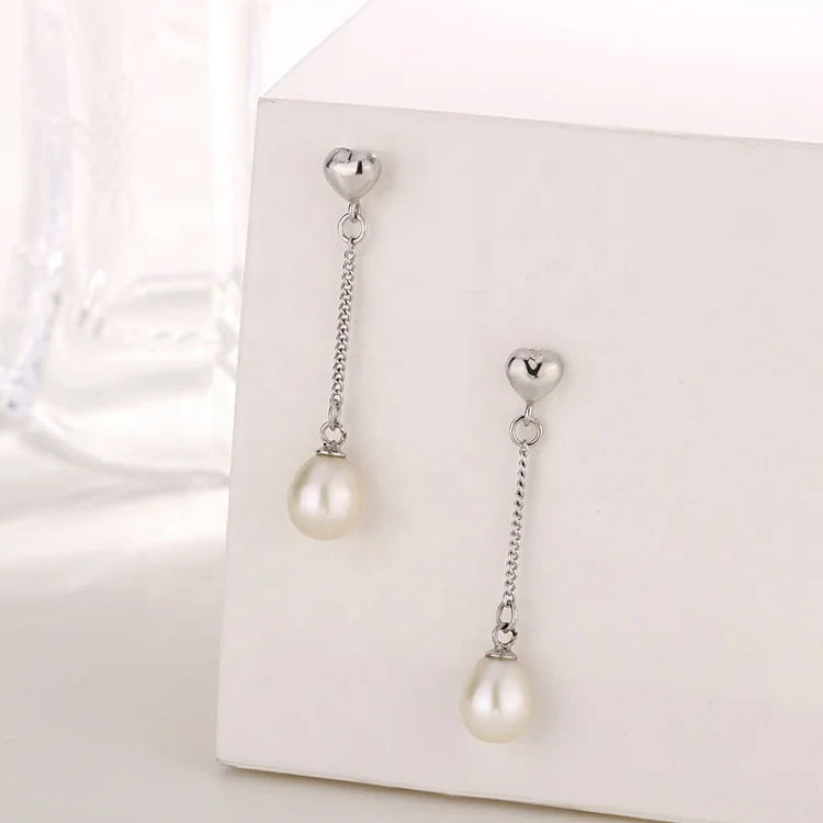 925 sterling silver long dangle drop design natural pearl earrings for women