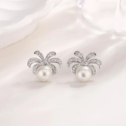 925 sterling silver moissanite natural diamond and natural freshwater real pearl stud earrings