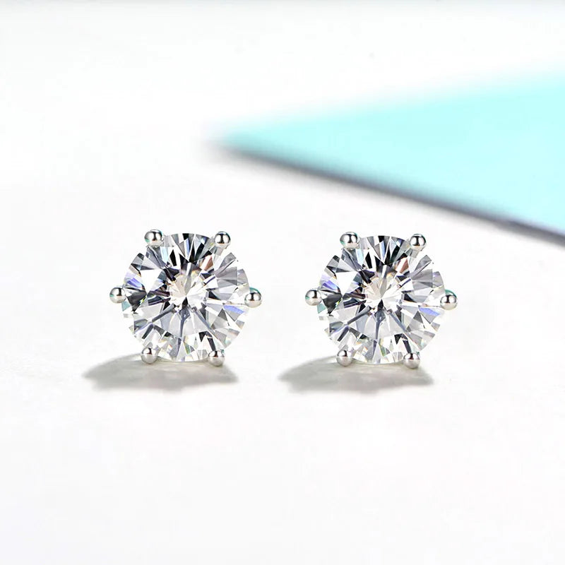 Jeweller Buy Classic Six Claws Setting 925 Sterling Silver Stud Earrings 0.5CT-1CT D Color Moissanite Fine Jewelry