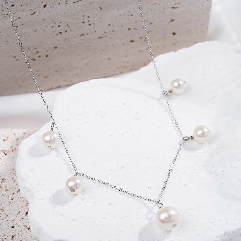 High quality fashion jewelry trendy dainty simple natura pearl 925 sterling silver women necklace