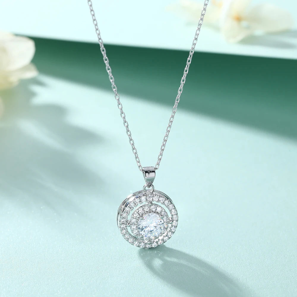 Hot Sale Double Round Pendant Tarnish Free Jewelry Women 925 Sterling Silver Necklaces