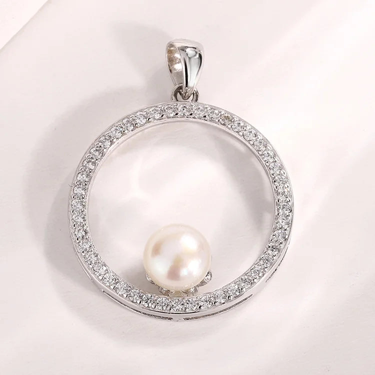 Custom jewelry designer 925 sterling silver necklace circle charm freshwater pearl round pendant