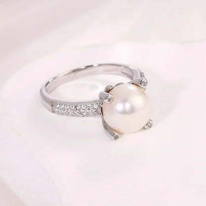 Fashion Ladies Jewelry Customized Brand LOGO Claw Set Pearl Diamond Ring