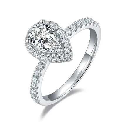 Women Engagement Ring - Micro Paved Moissanite, Pear Shaped Design, Perfect for Weddings, Engagements, and Party Jewelry.