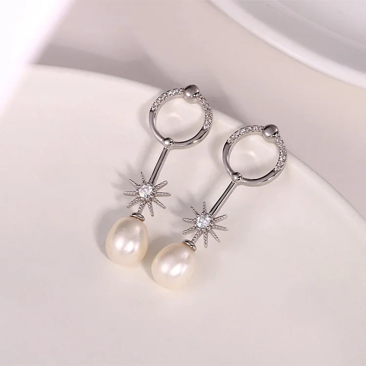 Trendy wholesale bulk fashion jewelry ladies zircon 925 silver pearl studs earrings for women