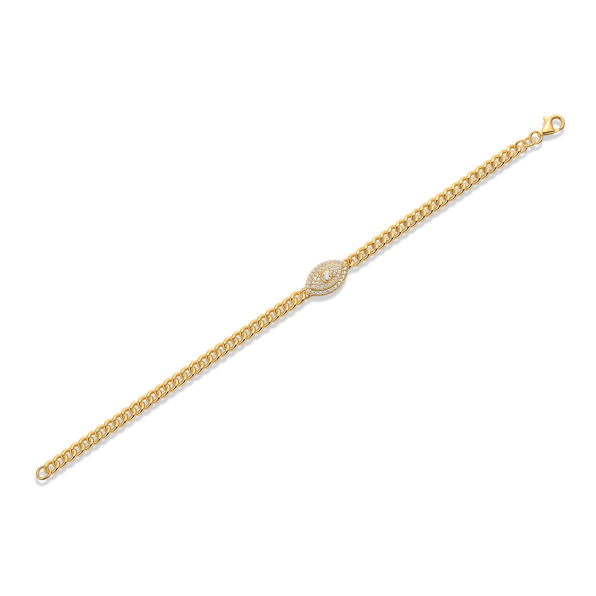 Gold-Plated S925 Sterling Silver Cuban Chain Necklace with Eye Pendant - Bold and Stylish Design, Perfect for Statement Looks