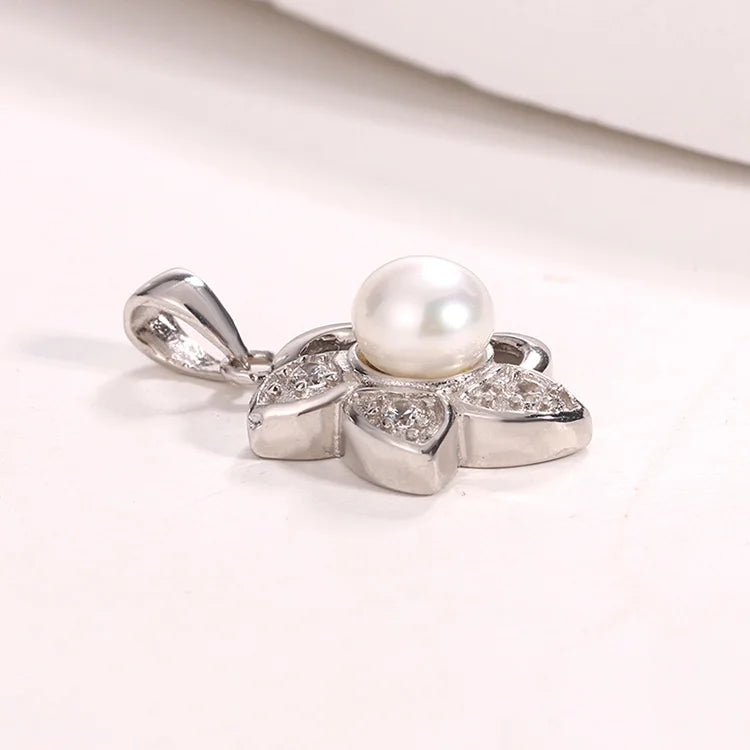 Cultured freshwater pearl hollow 925 sterling silver flower shaped pendant for necklace