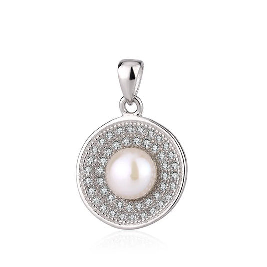 Round circle sterling silver single freshwater pearl pendant for girlfriend