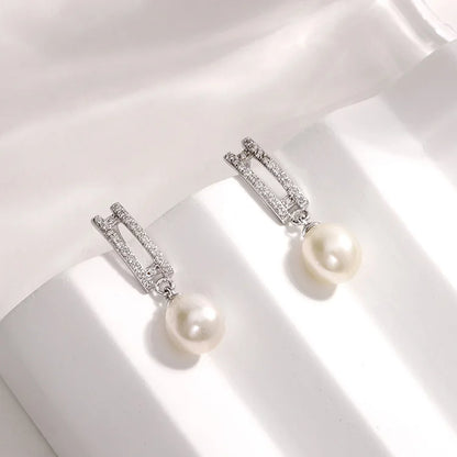 Wholesale bulk luxury 925 sterling silver fine women jewelry fashion pearl stud earrings with zircon diamond