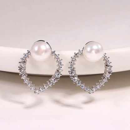 Trending fashion wholesale fine jewelry 925 sterling silver diamond and pearl lightweight stud earrings with stones for women